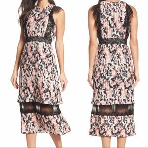 NWT $195 Foxiedox |  Jasmine | Lace Trim Flutter Sleeve Pleated Floral Pink Maxi